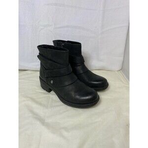 Clarks Mansi Calla Boots Women's Black 6.5 Fit Leather Comfort Strap Lug Zip